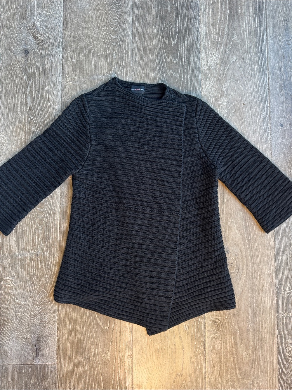 Central Park West Black Ribbed Knit Top 0638
